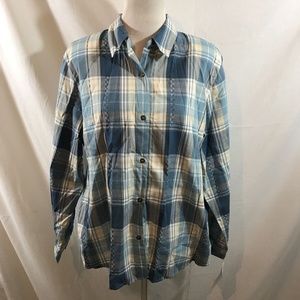 Alfred Dunner blue plaid long sleeve button up with shoulder pads - womens 20, N